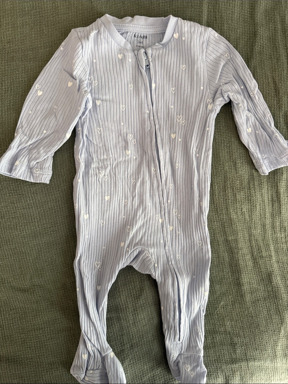Light Blue Heart-Print Zip Footed One-Piece for Kids
